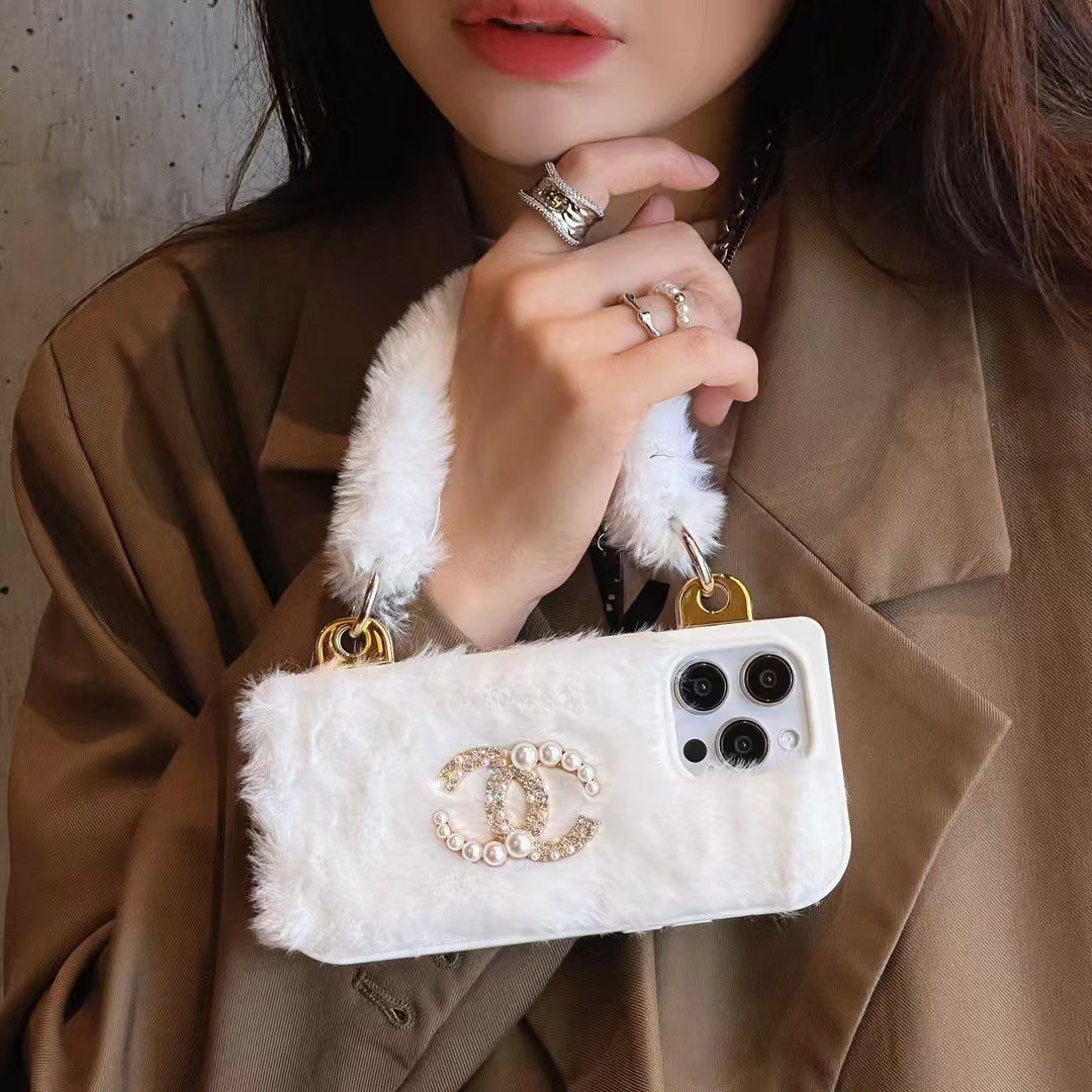 New Luxury Diamond Plush wrist strap phone case for iphone