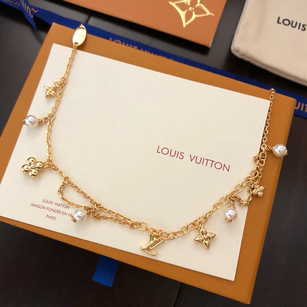 Golden Flower Pearl Bracelet & Necklace