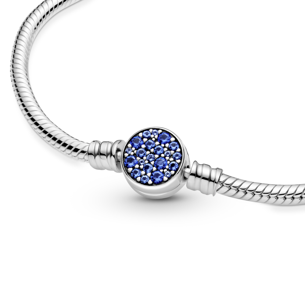 Pandora Moments Sparkling Blue Disc Clasp Snake Chain Bracelet
