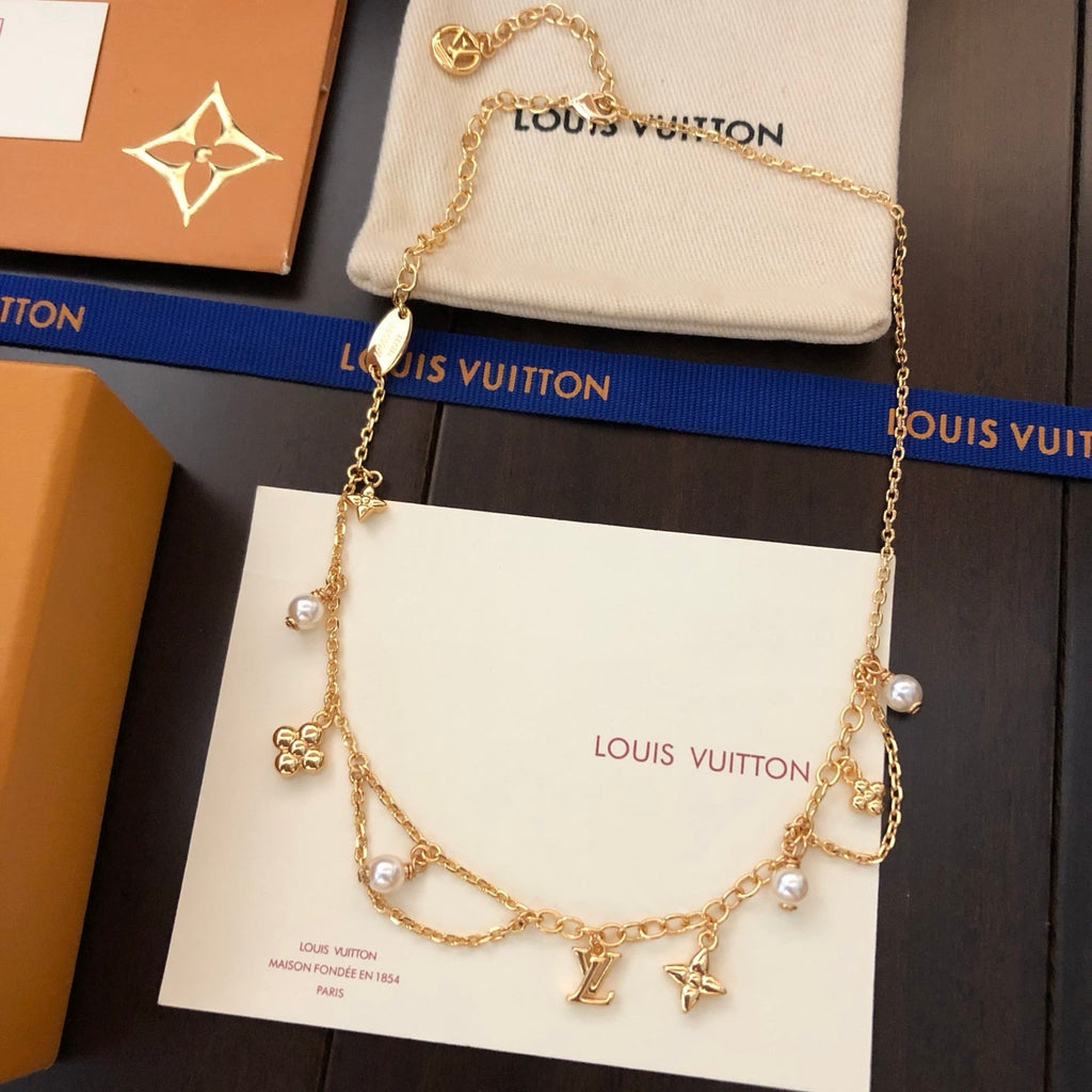 Golden Flower Pearl Bracelet & Necklace