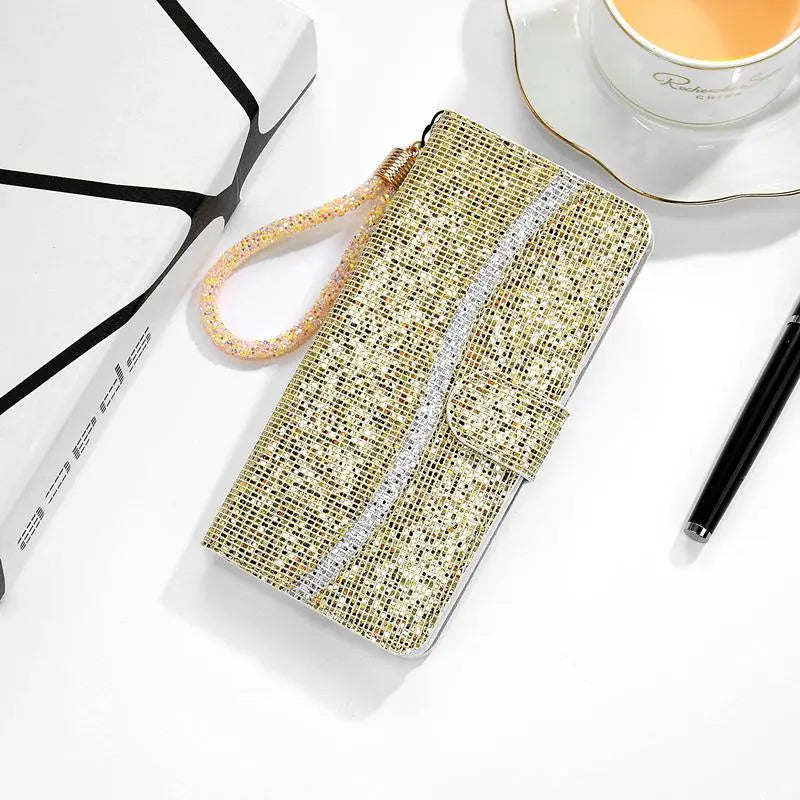 Luxurious Wallet Crystal Wrist Phone Case