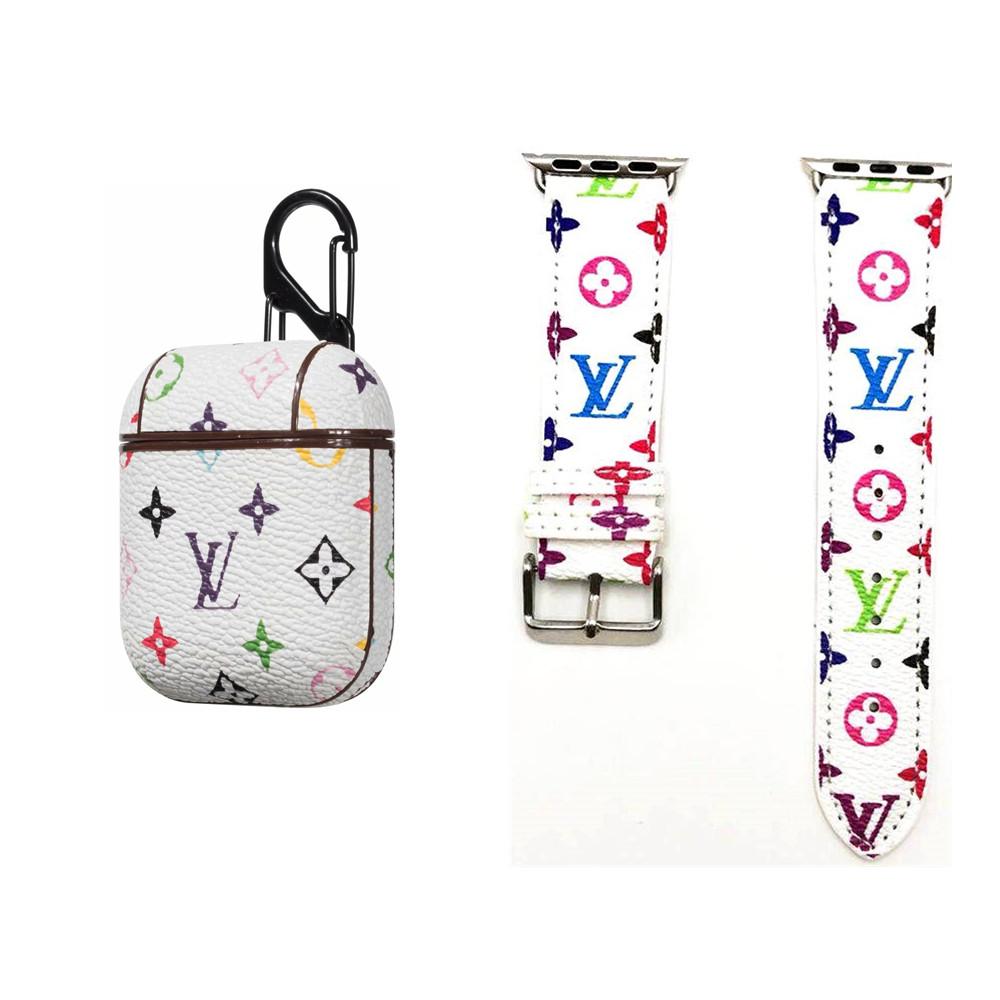 WHITE LV CLASSIC MONOGRAM INSPIRED AIRPODS CASE & WATCH BAND