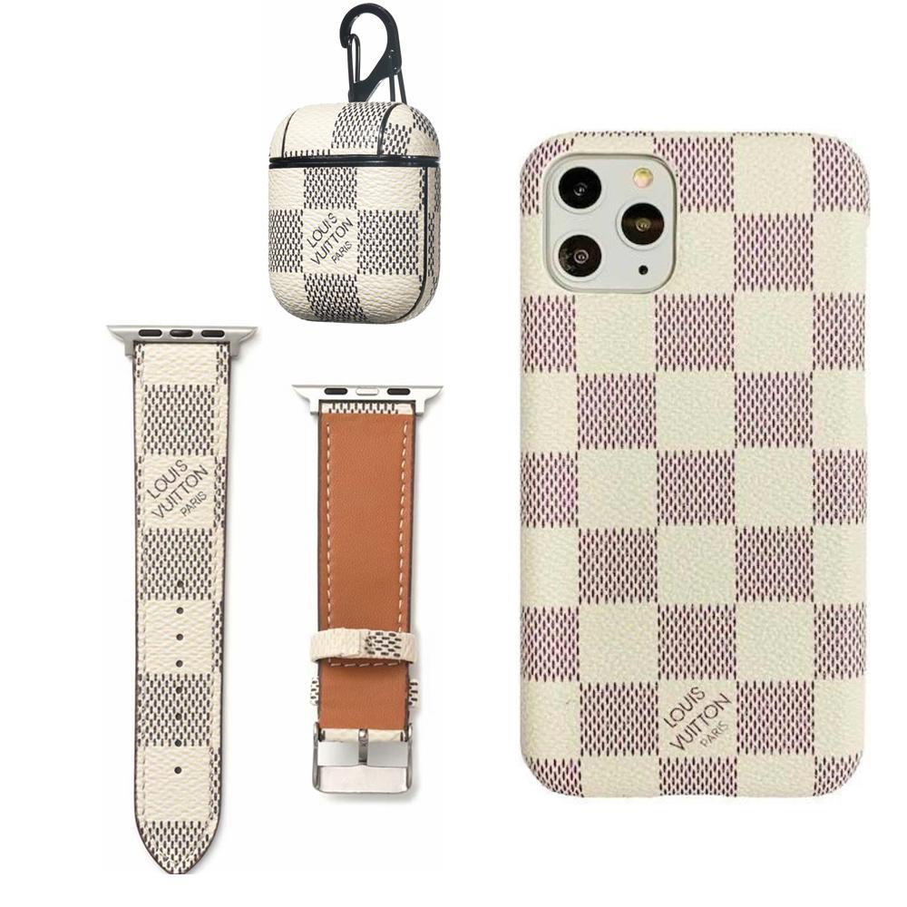WHITE LV DAMIER EBENE INSPIRED IPHONE, AIRPOD & WATCH BAND