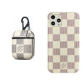WHITE LV DAMIER EBENE INSPIRED IPHONE & AIRPOD CASE