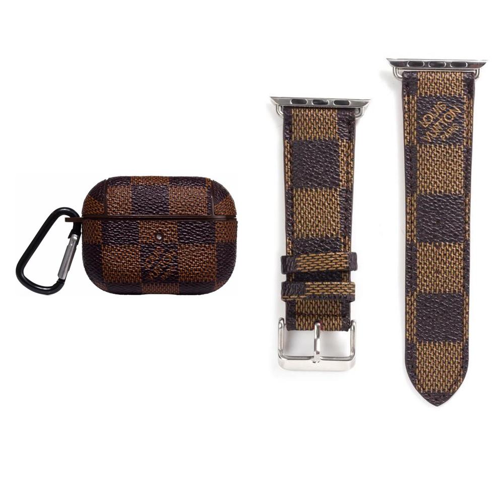 BROWN LV CLASSIC DAMIER EBENE INSPIRED AIRPODS PRO CASE & WATCH BAND