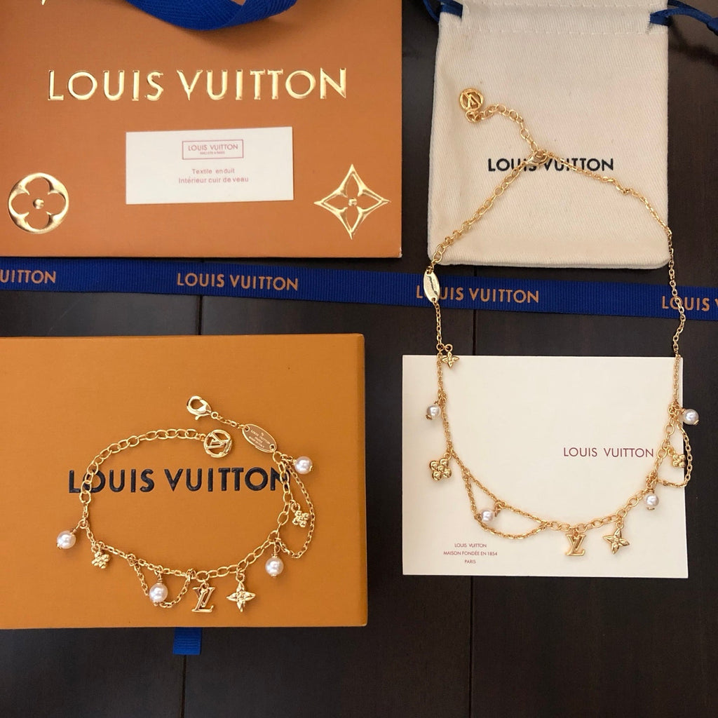 Golden Flower Pearl Bracelet & Necklace