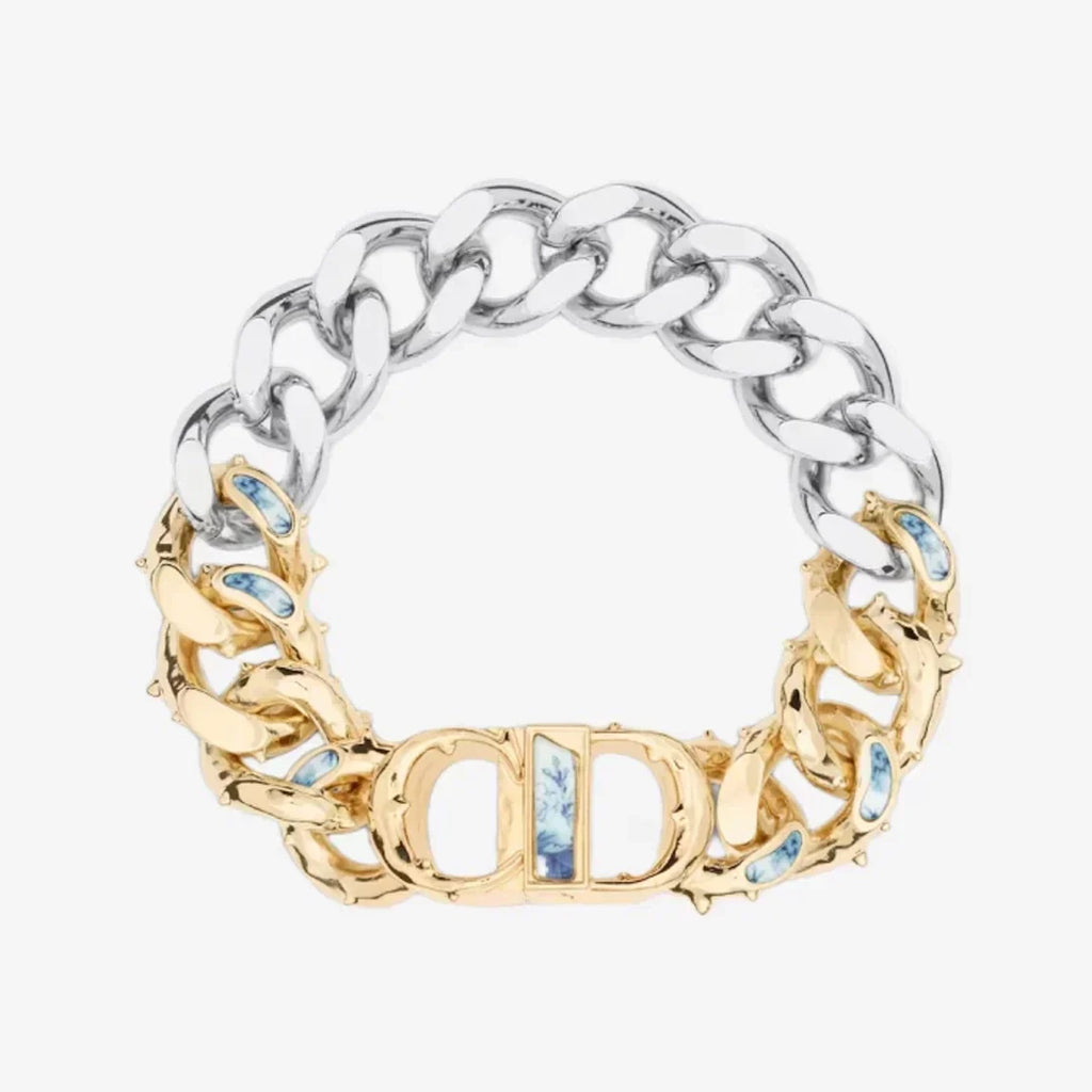 18K CD Icon Chain Link Blue White Resin Bracelet