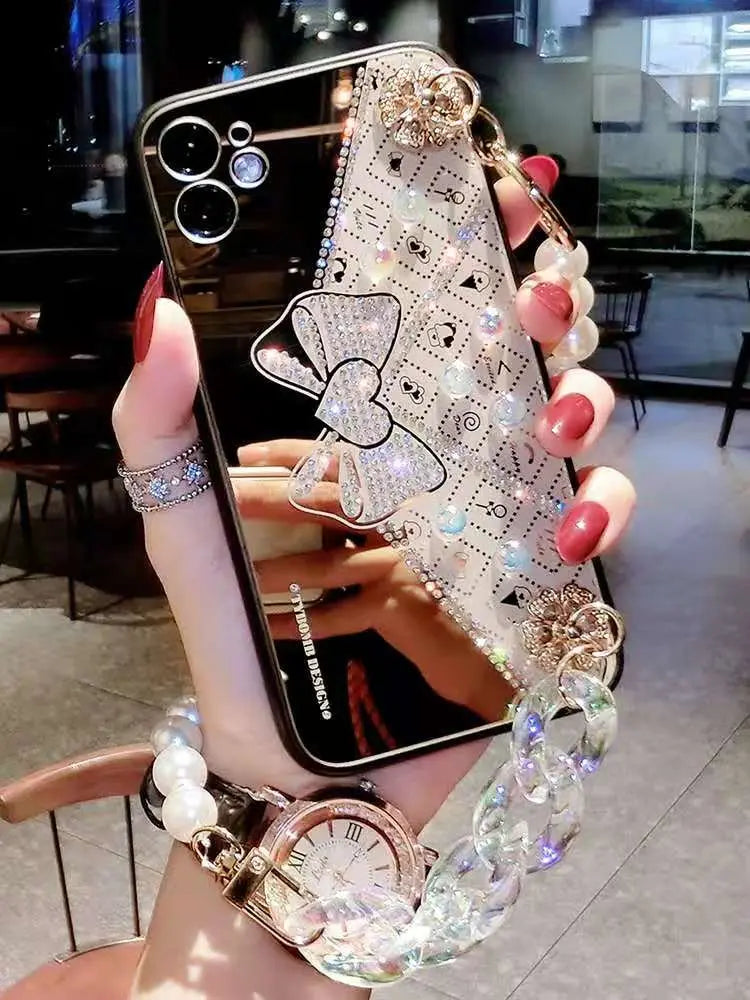 Bow rhinestones pearl phone case For iphone
