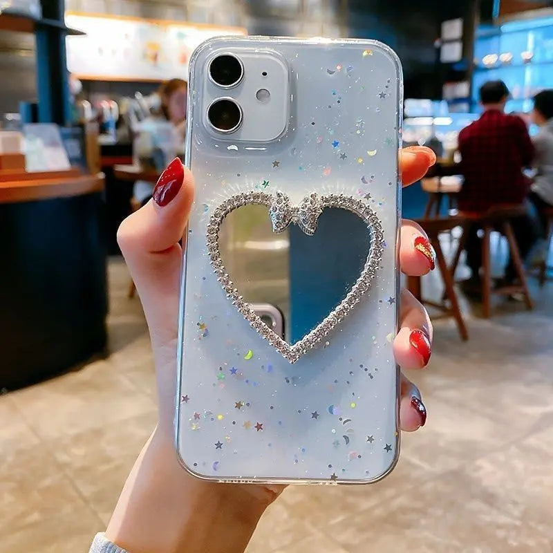 Rhinestone makeup mirror phone case