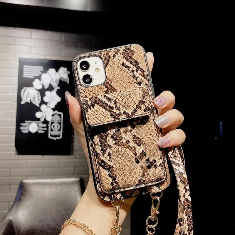 Snakeskin wallet chain phone case