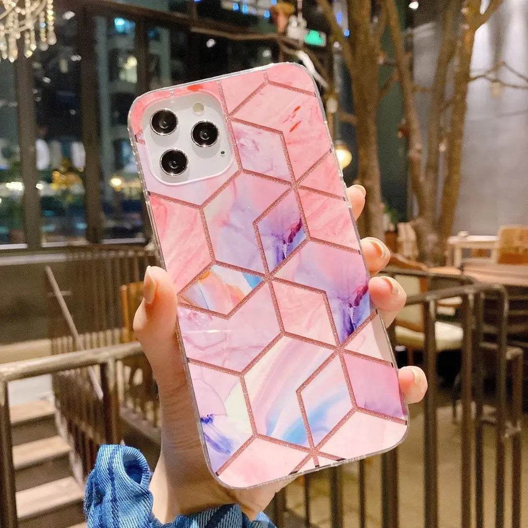 Glitter geometric fragment phone case