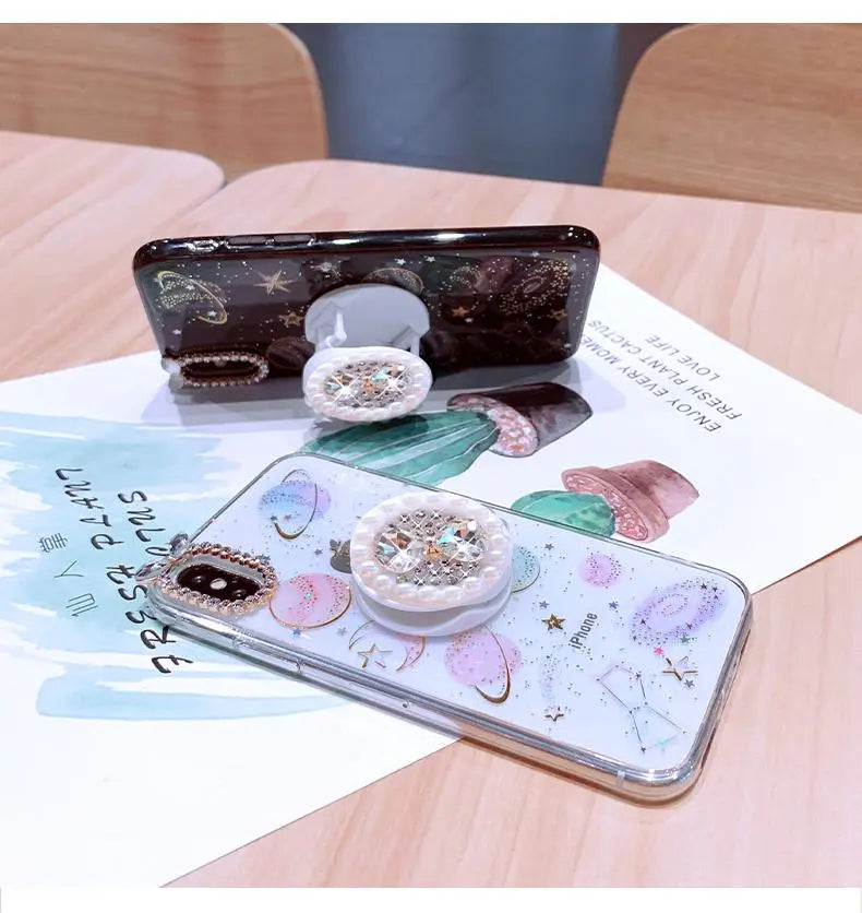 Gold Foil Rhinestone Stand Phone Case