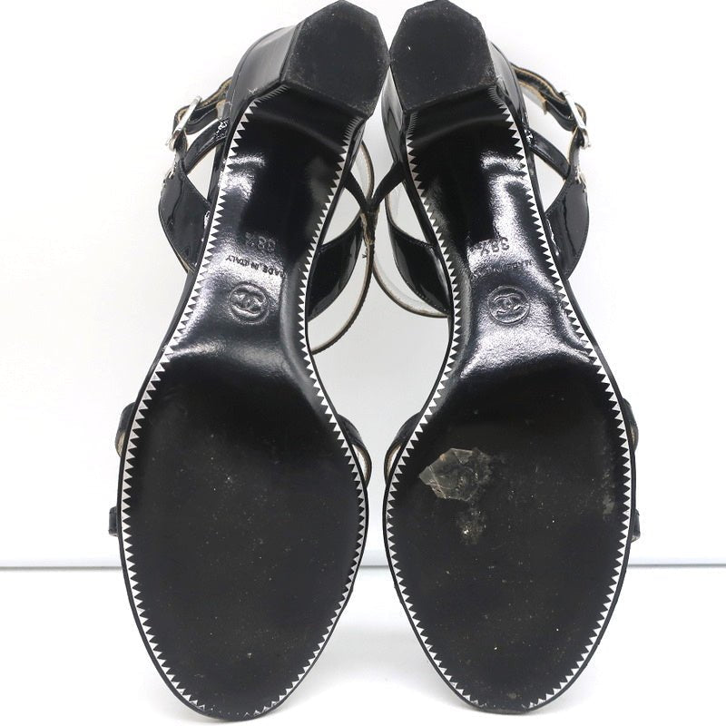 CC Crisscross Sandals Black Patent Leather Size 38.5 Ankle Strap Heels