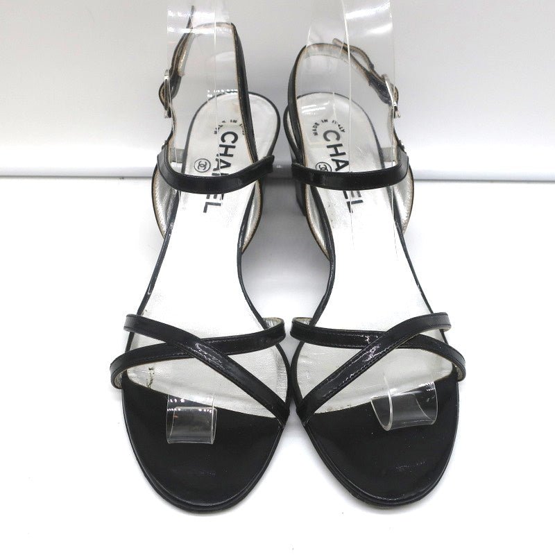 CC Crisscross Sandals Black Patent Leather Size 38.5 Ankle Strap Heels