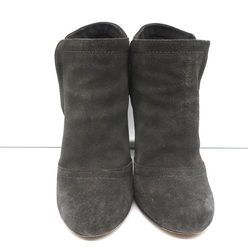 Chain-Trim Ankle Boots Dark Gray Glitter Suede Size 37 High Heel Booties