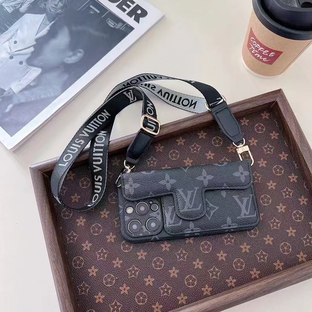 leather card holder lanyard phone case for iphone