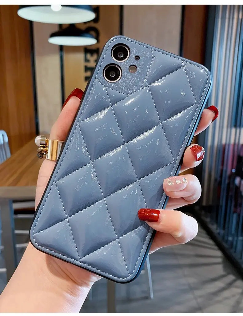 Luxury leather rhombus phone case
