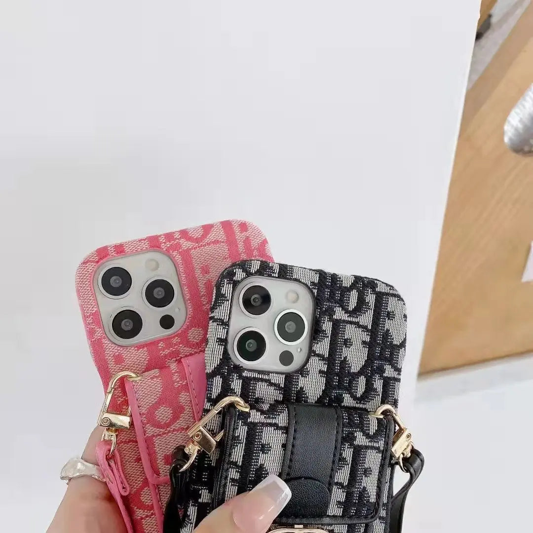 High-quality embroidered leather card crossbody phone case