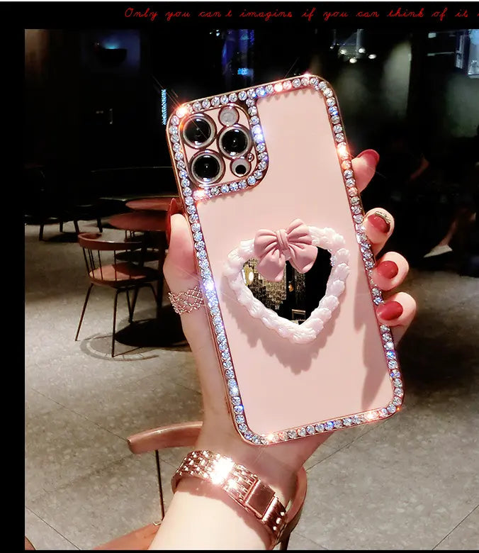 Rhinestone Love Makeup Mirror Phone Case For iphone