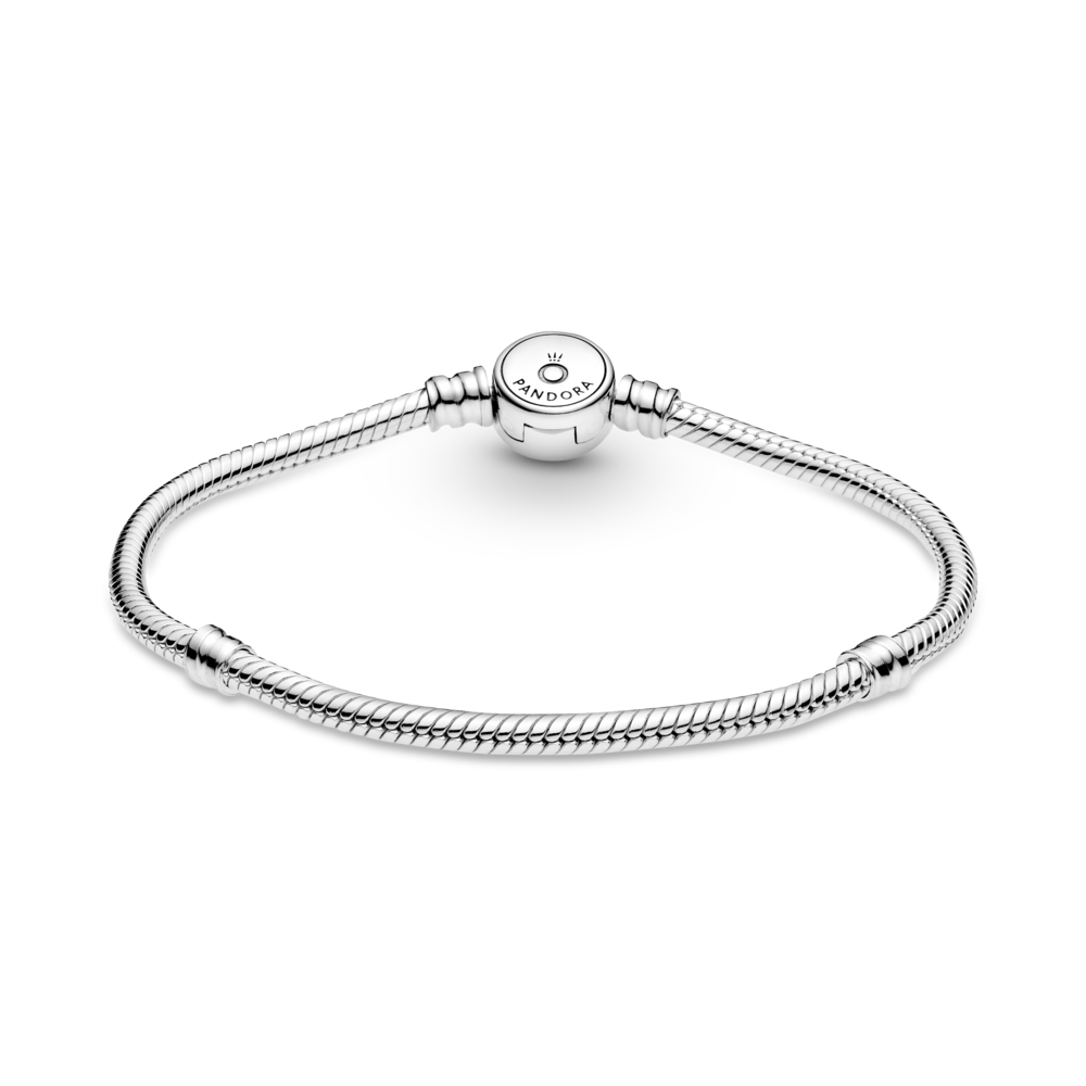 Pandora Moments Sparkling Blue Disc Clasp Snake Chain Bracelet