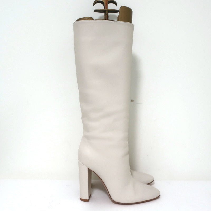 Gianvito Rossi Laura Knee High Boots Cream Leather Size 37 High Heel