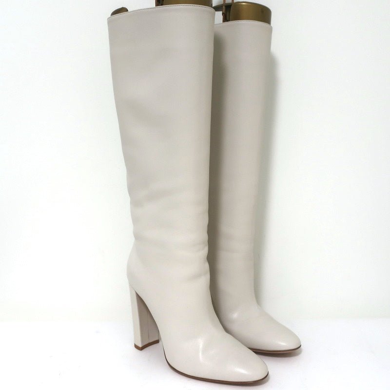 Gianvito Rossi Laura Knee High Boots Cream Leather Size 37 High Heel