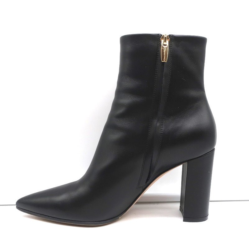 Gianvito Rossi Piper Ankle Boots Black Leather Size 38 Pointed Toe High Heel