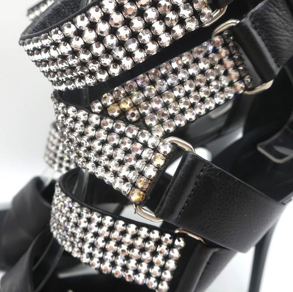 Giuseppe Zanotti Crystal-Embellished Crisscross Sandals Black Leather Size 38