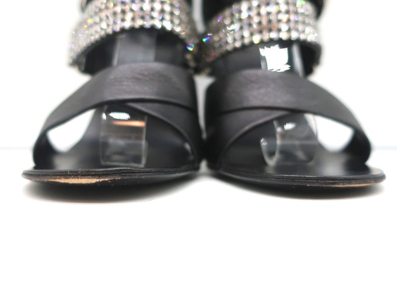 Giuseppe Zanotti Crystal-Embellished Crisscross Sandals Black Leather Size 38