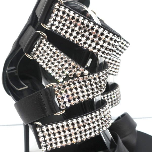 Giuseppe Zanotti Crystal-Embellished Crisscross Sandals Black Leather Size 38