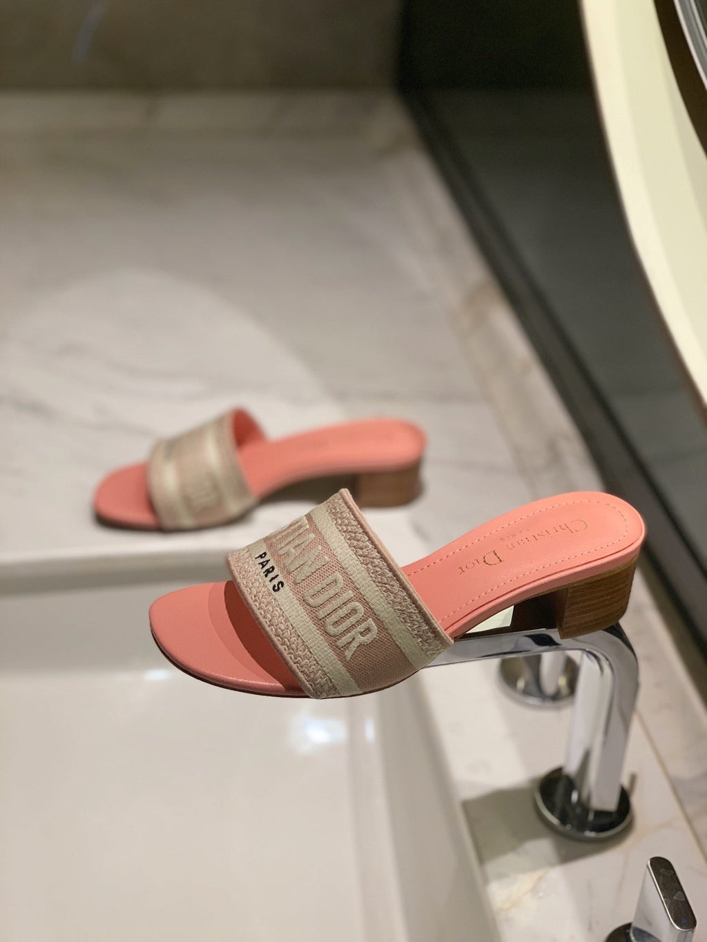Pink D I O R slides (2 Heel Options)