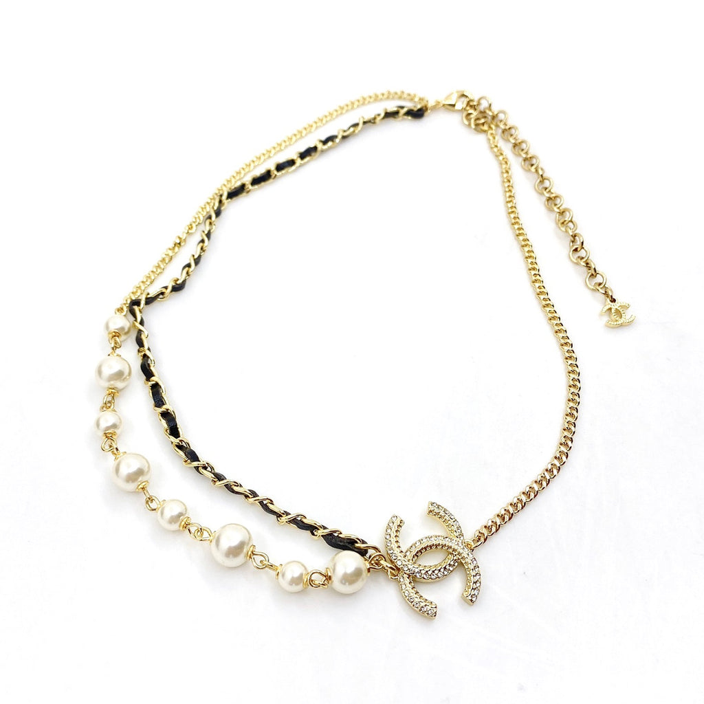 18K CC Pearls & Leather Necklace