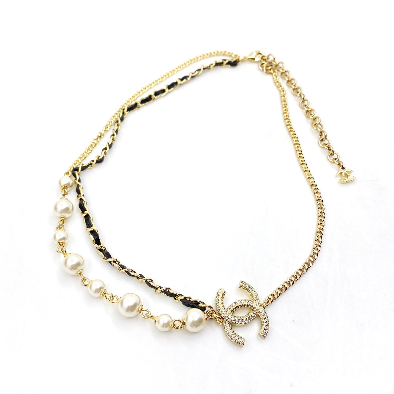 18K CC Pearls & Leather Necklace