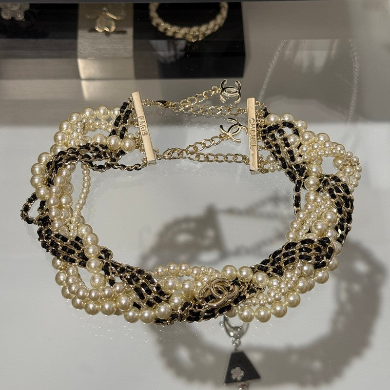 18K CC Pearls Choker Gold Necklace