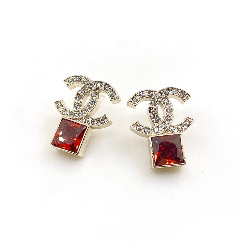 18K CC Red Crystal Earrings