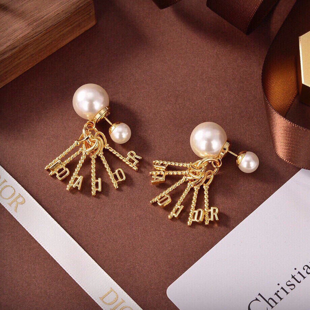18K CD Tassel Pearls Earrings