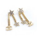 18K CC Star Diamonds Long Earrings