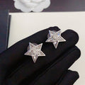 18K CC Star Diamond White Gold Earrings