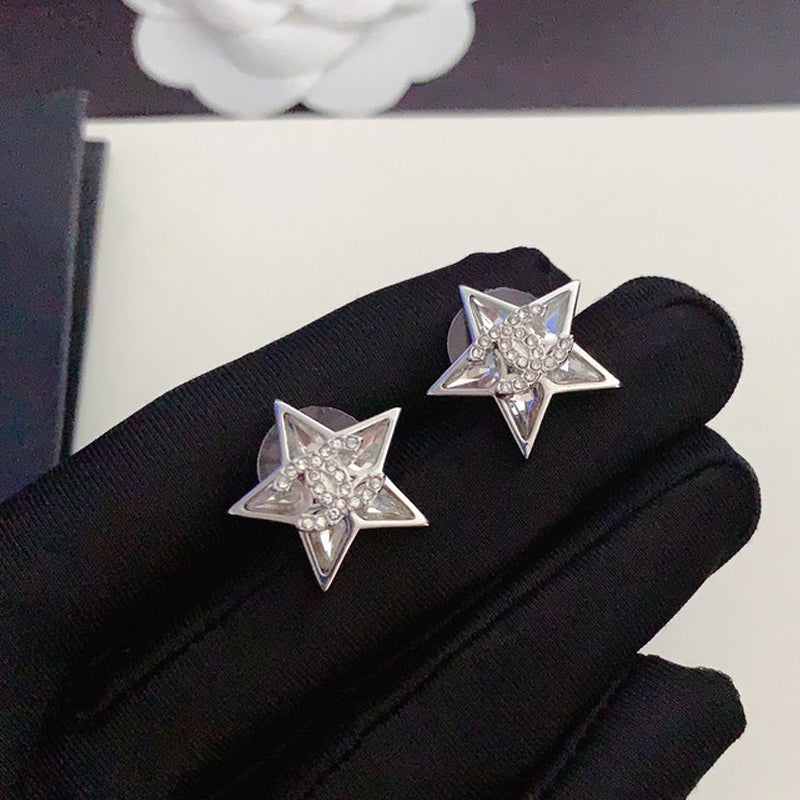 18K CC Star Diamond White Gold Earrings