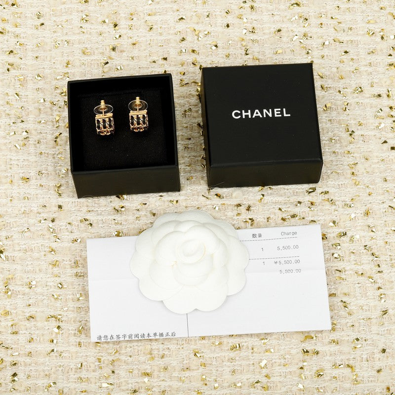 18K CC Half Circle Leather Gold Earrings