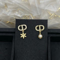 18K CD Flower Pearl Gold Earrings