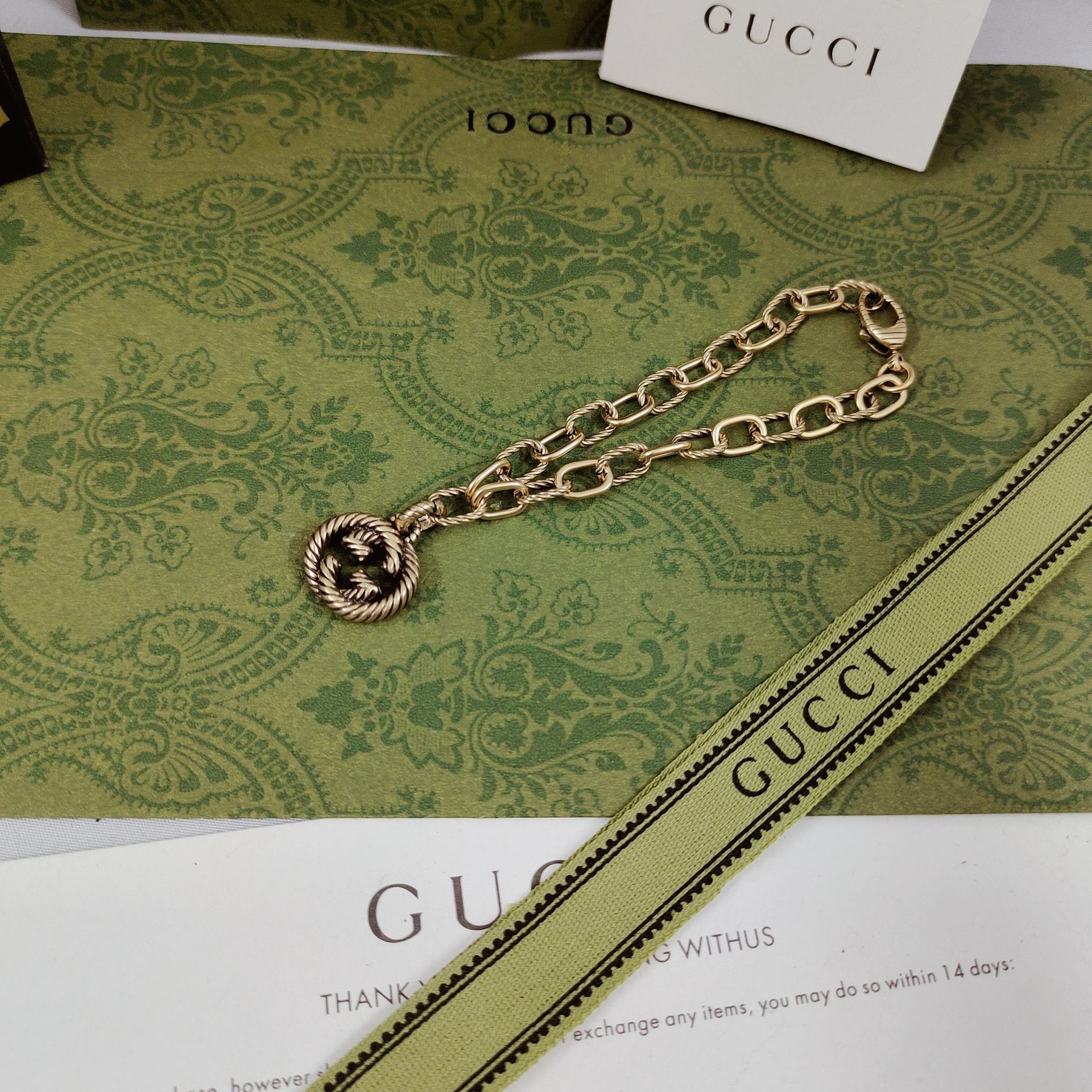 18K Double G Striped Pendant Bracelet