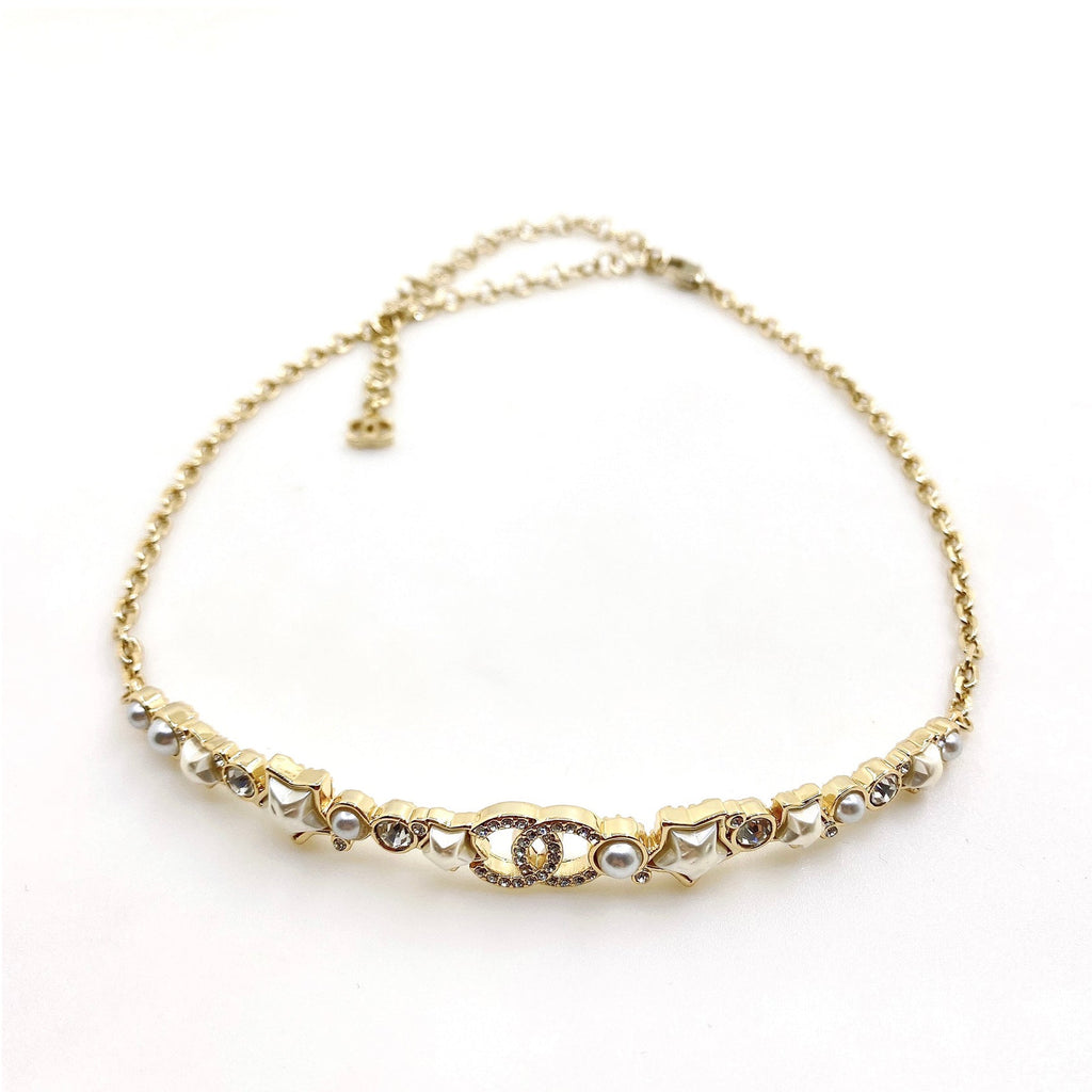 18K CC White Pearl Crystals Necklace