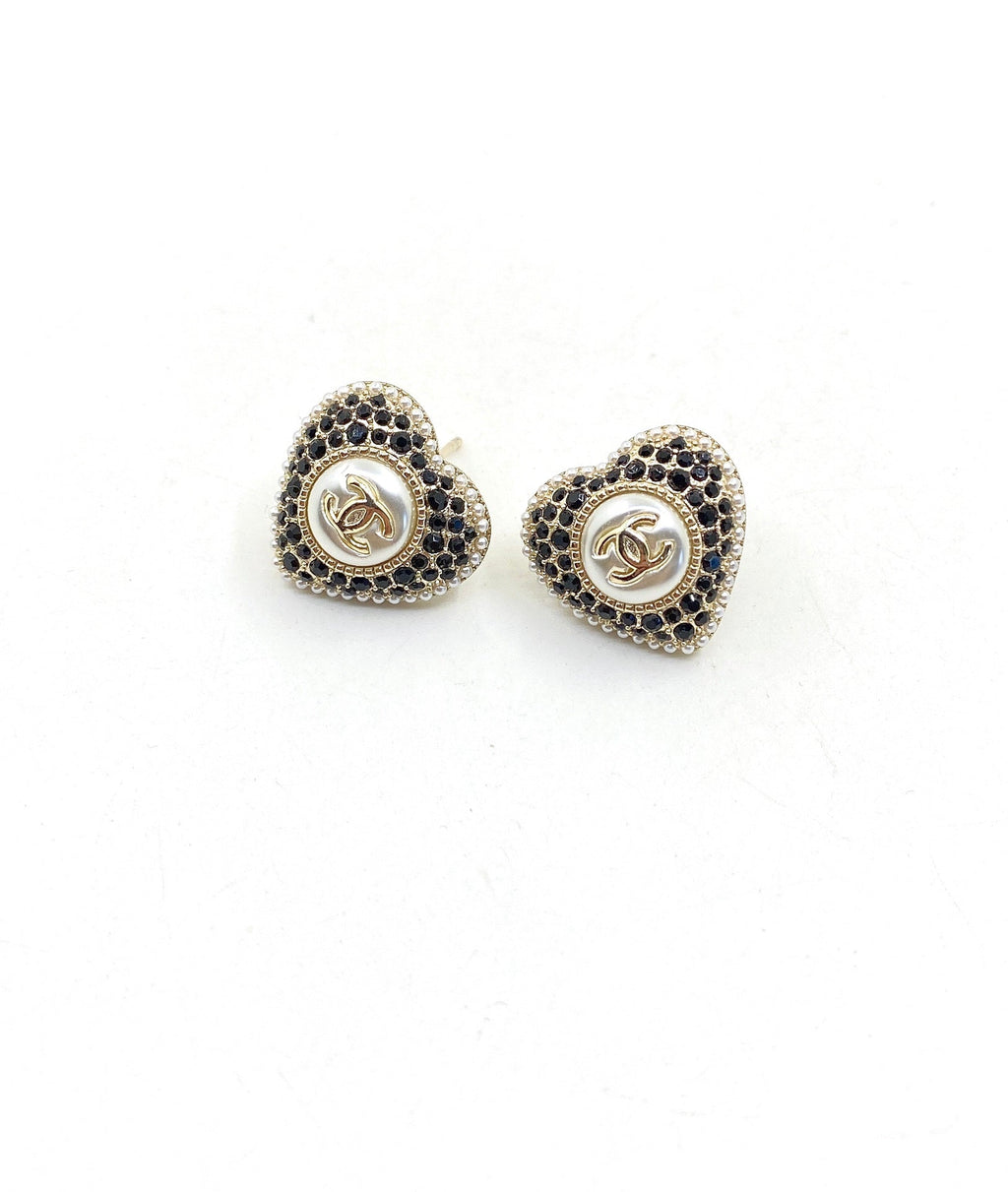 18K CC Heart Crystals Earrings