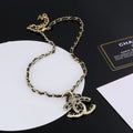 18K CC Strass Leather Necklace