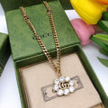 18K Double G Flower Crystals Necklace