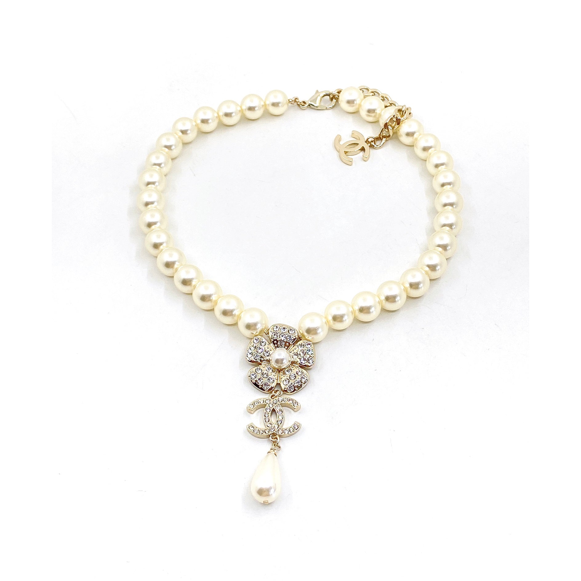 18K CC Pearls Chain Choker Necklace