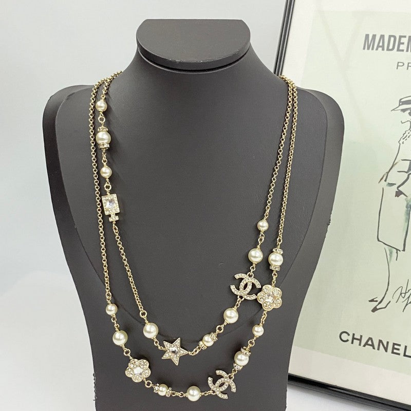 18K CC Long Diamond & Pearl Necklace