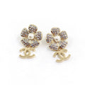 18K CC Flower Full Crystals Earrings