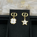18K CD Flower & Star Gold Earrings